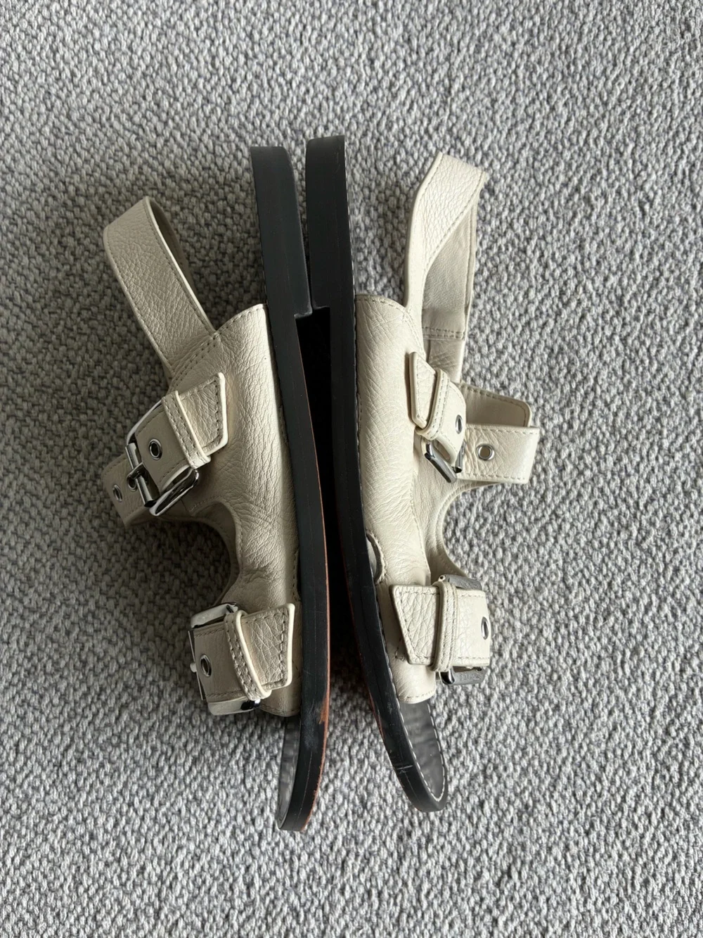Madewell NV812 Ivory Leather Double Buckle Slingback Sandals Women's Size 7.5